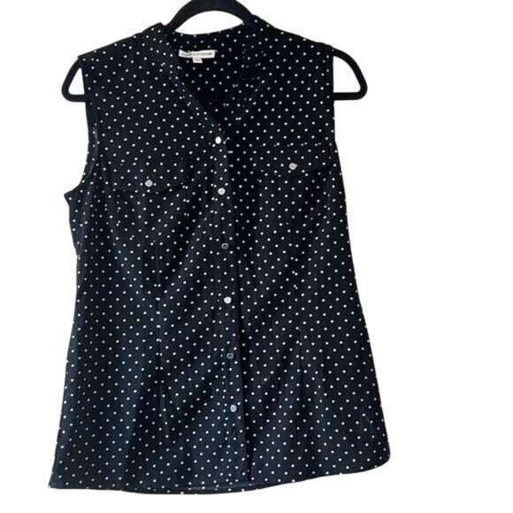 Notations Black & White Polka Dot Sleeveless Button-Down Blouse S - Picture 1 of 8